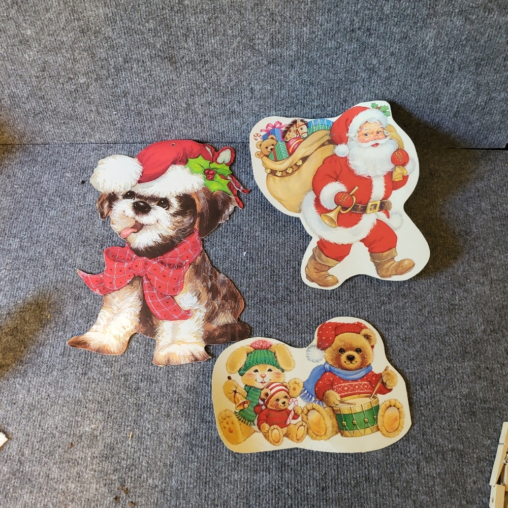 Vintage Cardstock Die Cut Large Christmas. Santa. Dog. Teddy bear